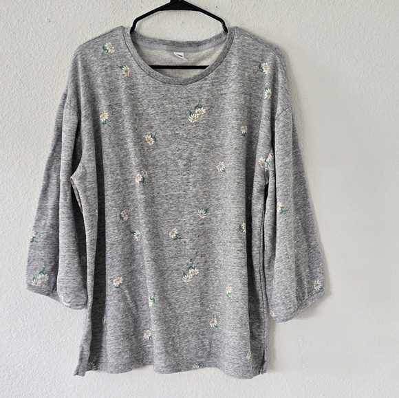 Old navy women's floral blouse size xl gray yellow color round neck 3/4  sleeves - Picture 2 of 7